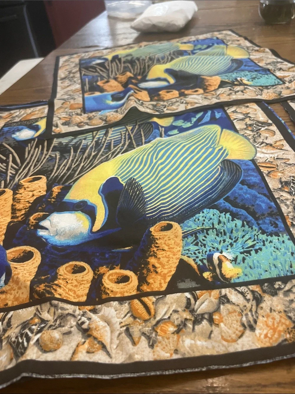 Cotton fabric panels Underwater Fish Print - Blue & Yellow